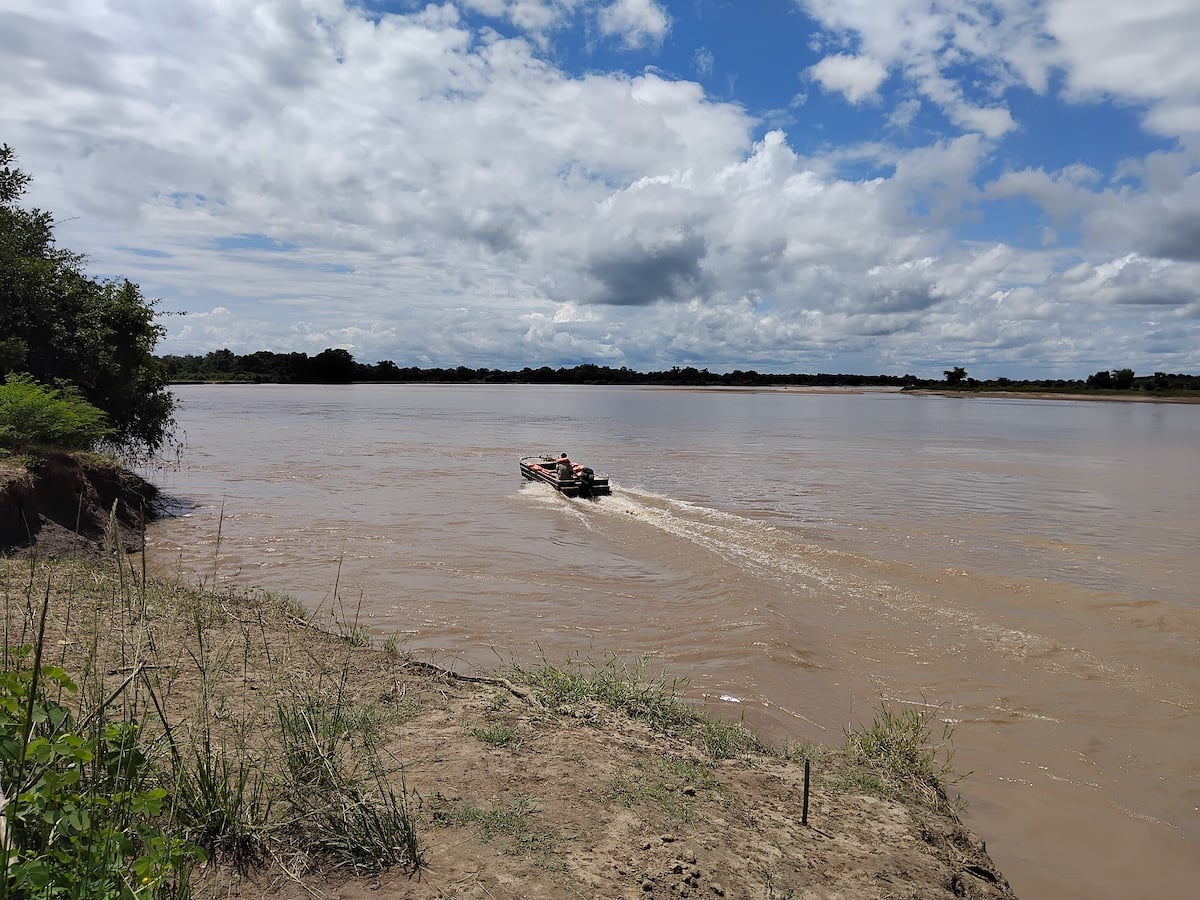Boat on the river in the rainy season