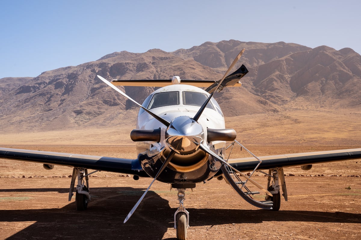 Light aircraft on the Wolwedans airstrip in NamibRand Nature Reserve